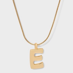 Round Snake Chain "E" Initial Necklace- A New Day™ Gold - 1 of 4
