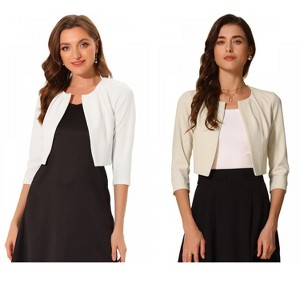 INSPIRE CHIC Women's 3/4 Sleeve Collarless Pleated Open Front Cropped Cardigan 2 Packs - 1 of 4