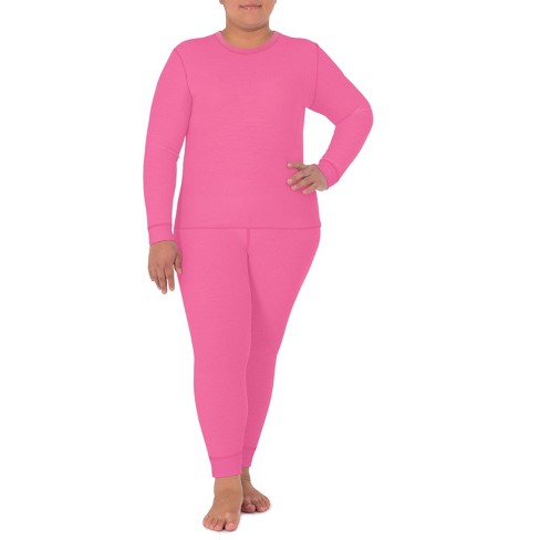 Fruit Of The Loom Women's And Plus Long Underwear Thermal Waffle Top And  Bottom Set - Pink 4x Large : Target