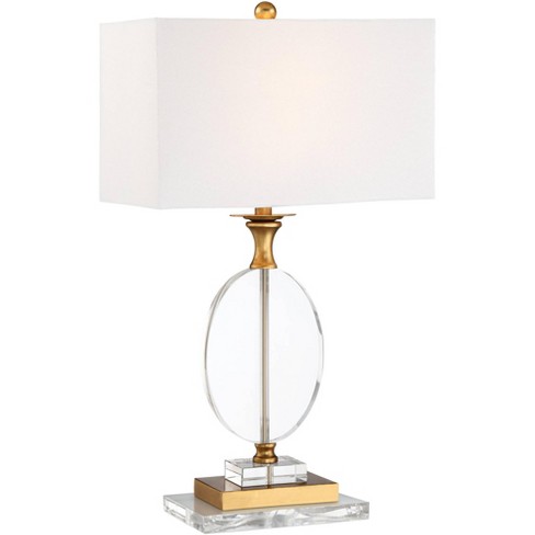 Halston Modern Art Deco Style Buffet Table Lamp 32 1/2 Tall Brass Gold  Metal Crystal Ball Accent Off White Fabric Drum Shade Decor for Living Room