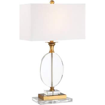 Vienna Full Spectrum Valerie Modern Table Lamp with Clear Acrylic Riser 28" Tall Clear Crystal White Fabric Shade for Bedroom Living Room Bedside Home