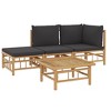 vidaXL 4 Piece Patio Lounge Set with Dark Gray Cushions Bamboo - Corner + Middle + Footrest + Table - 3 of 4