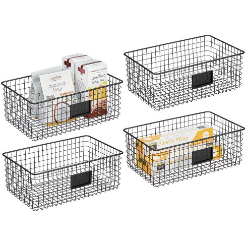4ct mDesign Metal Wire Kitchen Organizer Basket Label Slot, 4 Pack, Matte Black