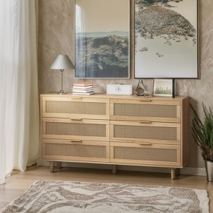 NicBex 43.31"/51.18" Rattan Chest of Drawers,Storage Cabinet Metal Handles,6 Drawer Dresser for Bedroom,Hallway,Living Room Furniture - 1 of 4