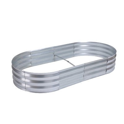 Oval Silver Galvanized Steel Raised Garden Bed Planter, 6ft x 3ft