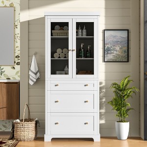 Okak Tall Freestanding Bathroom Cabinet with Glass Doors & Drawers,Floor Storage Cabinet Unit for Bathroom,Kitchen - 1 of 4