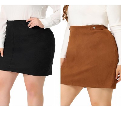 Agnes Orinda Women's Plus Size Formal Faux Suede Printed Side Buttons Bodycon Mini Skirt