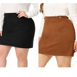 Agnes Orinda Women's Plus Size Formal Faux Suede Printed Side Buttons Bodycon Mini Skirt - 1 of 4