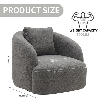Gray Boucle Upholstered Swivel Barrel Chair with Metal Base