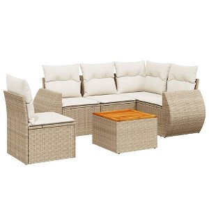 vidaXL Garden Sofa Set Beige Poly Rattan Adjustable, Modular - 1 of 4