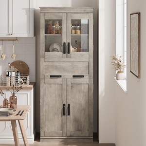 67 Inch Tall Bathroom Cabinet with 4 Doors and Flip Glass Drawer, Storage Cabinet with Adjustable Shelves, Freestanding Organizer for Kitchen, Pantry - 1 of 4