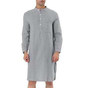 INSPIRE CHIC Men's Long Sleeves Banded Collar Henley Nightgown - 1 of 4