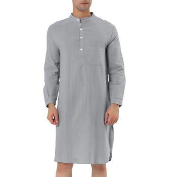 Lars Amadeus Men's Loose Fit Banded Collar Henley Nightgown