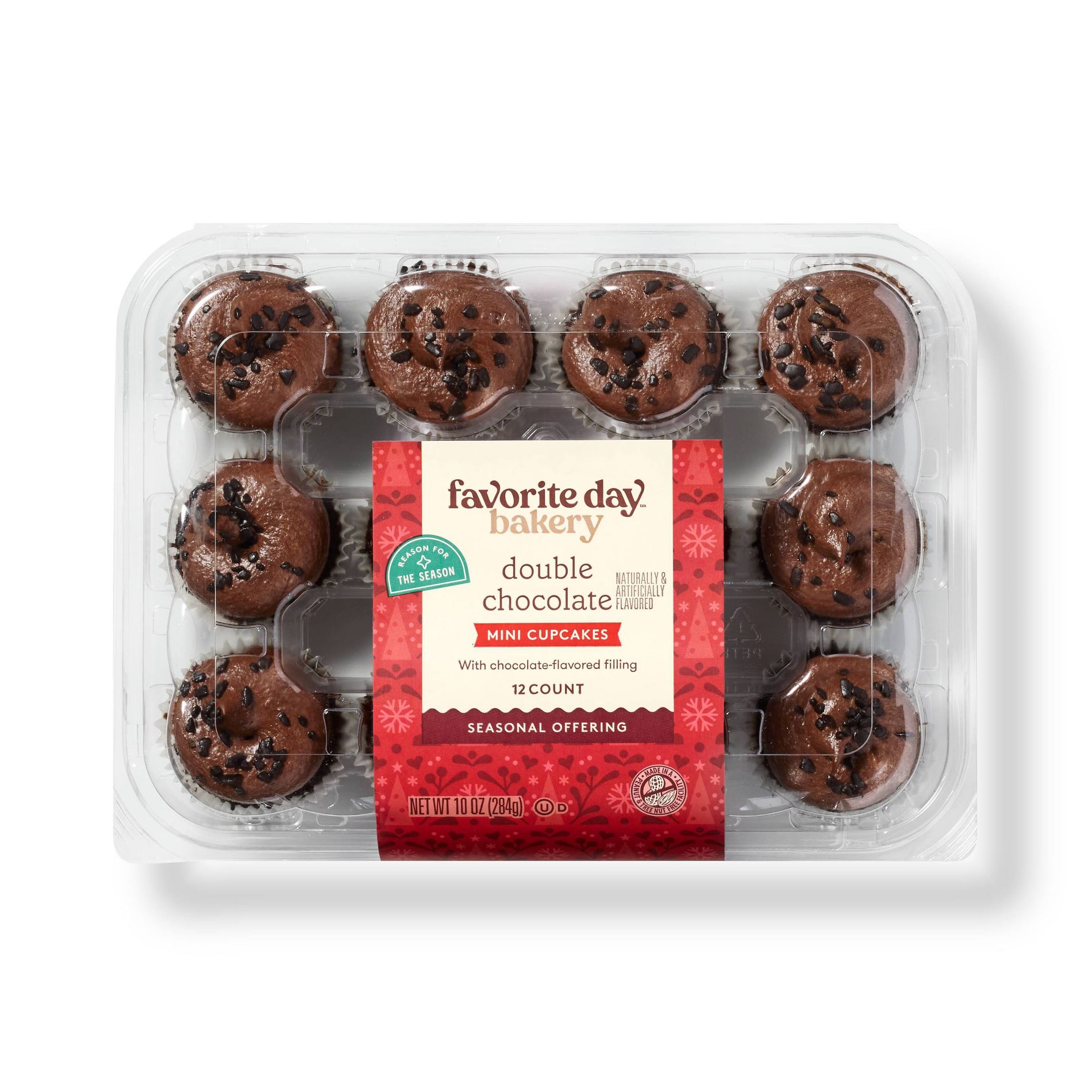 Christmas Double Chocolate Mini Cupcakes filled with Chocolate - 10oz/12ct - Favorite Day™