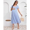 Women's Summer Maternity Floral Midi Dress Casual Sweetheart Short Sleeve Tie Back Dresses For Photoshoot And Baby Shower - 3 of 4