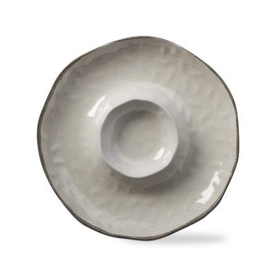 tagltd 15"x15" Veranda Cracked Glazed Solid Wavy Edge Melamine Serveware Chip and Dip Dishwasher Safe Indoor Outdoor Ivory