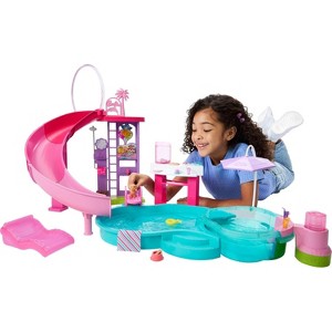 Barbie Dream Pool Playset with Slide & Bubbling Hot Tub, 20+ Accessories Including Pet, Floaties & More - 1 of 4