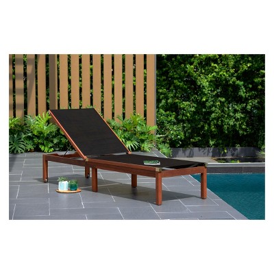 Laguna Beach Eucalyptus Patio Wheel Lounger with Black Sling - Amazonia