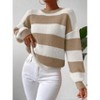 Women's Striped Knit Long Sleeve Sweater Casual Color Block Crewneck Pullover Top - 4 of 4