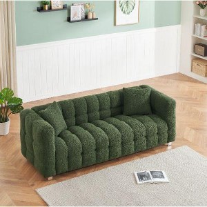 CAVINAS Teddy Fleece Loveseat Sofa with 2 Throw Pillows, Vintage Sofa Couch with Sturdy Hardware Foot Support for Living Room, Bedroom - 1 of 4