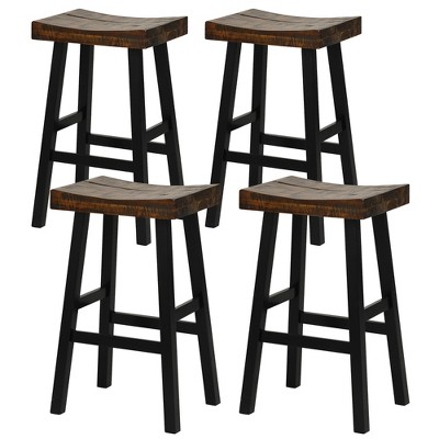 Tangkula Bar Stools Set of 4 29" Bar Height Saddle Stools Bar Dining Chairs with Rubber Wood Frame & Footrest Backless