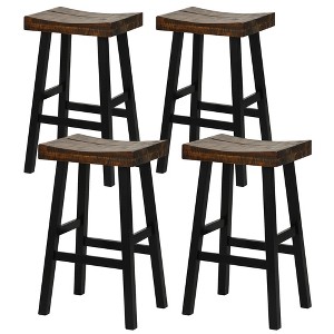 Tangkula Bar Stools Set of 4 29" Bar Height Saddle Stools Bar Dining Chairs with Rubber Wood Frame & Footrest Backless - 1 of 4