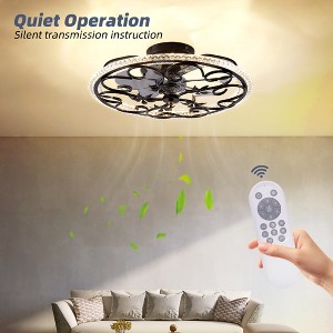 20" Retro Matte Floral Ceiling Fan with 3-Color LED Ring Light, Flush Mount Design and Brushed Gold Accents for Bedroom & Living Room,Black - 1 of 4