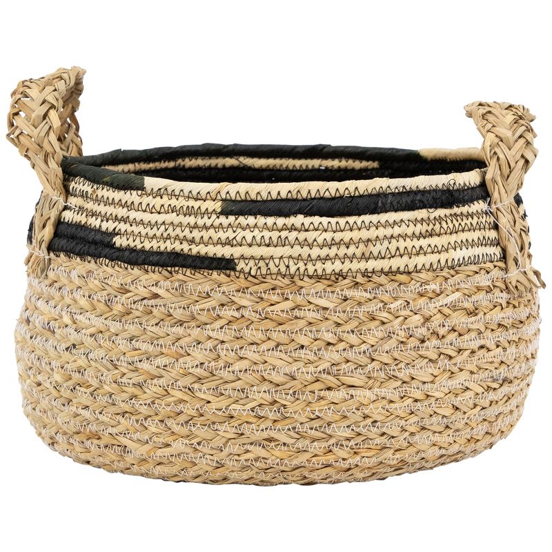 Northlight Set of 3 Khaki and Black Braid Weave Seagrass Storage Baskets with Handles 13.75", 4 of 7