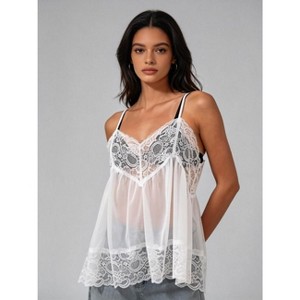 Women's Sheer Lace Babydoll Mini Dress  Spaghetti Strap Mesh Slip  Nightgown, Romantic Sleeveless Lounge Sleepwear : Target