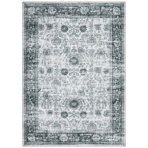 Coolmee Washable Area Rug Living Room Floral Non Slip Large Rug Vintage Traditional Stain Resistant Distressed Carpet Bedroom Dining RoomGreen - 1 of 4