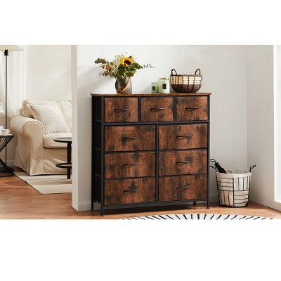 Rustic Brown 9-Drawer Tall Storage Dresser with Levelers