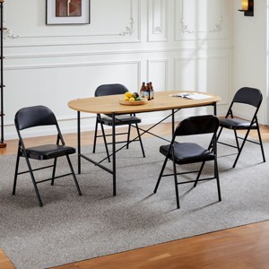 Faux Leather Padded Foldable Chair Set,Commercial Folding Chairs,Home Office Picnic Camping Chair,Upholstered Dining Room Chair-Cuddlewood - 1 of 4