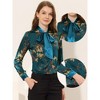 Allegra K Women's Floral Contrast Tie Neck Long Sleeve Satin Blouse - 2 of 4