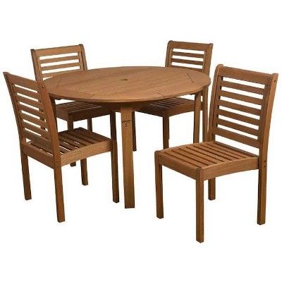 Eucalyptus Wood 5pc Round Patio Dining Set - International Home Miami