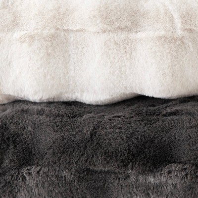 Gray Reversible Faux Fur Basketweave Throw Blanket