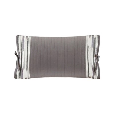 N Natori Embroidered Cotton Oblong Decorative Pillow, Gray