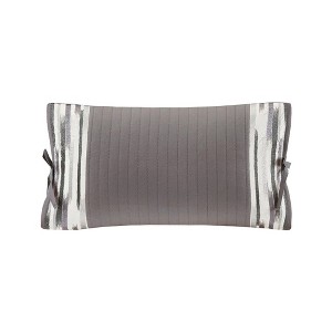 N Natori Embroidered Cotton Oblong Decorative Pillow, Gray - 1 of 4