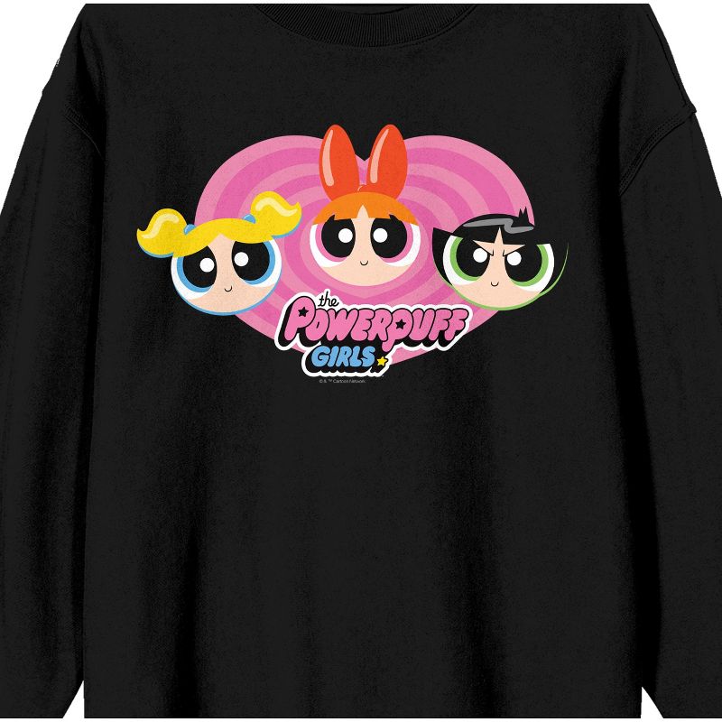 Powerpuff Girls Pink Heart With Characters' Faces Adult Black  Crew Neck Sweatshirt, 2 of 4
