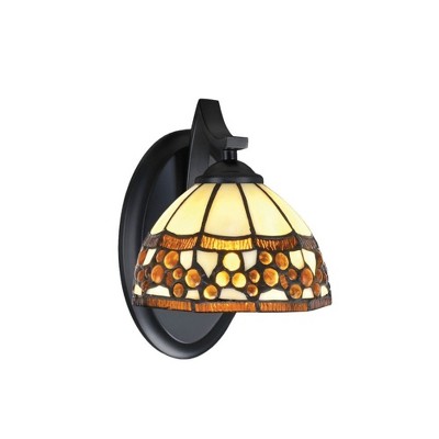 Matte Black Steel Sconce with Roman Jewel Art Glass Shade