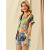 Allegra K Women's Hawaiian Floral Leaves Printed Short Sleeve Button Down Vintage Shirt - 4 of 4