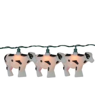 Kurt S. Adler 10ct Farm and Country Cow Novelty Christmas Lights White/Black - 10' Green Wire