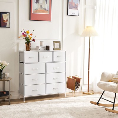 SEVOBAL Utility Storage Cabinets 9 Dressers Fabric Storage Tower, Wooden Top for Kid Room, Closet, Entryway, Nursery, White, 39.3"*11.8"*39.9"