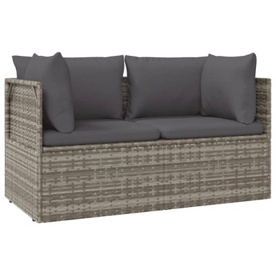 Vidaxl 2-seater Patio Sofa With Cushions, Durable Gray Poly Rattan