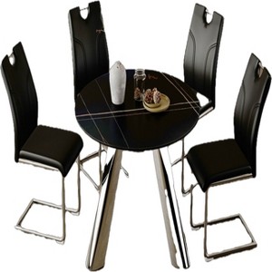 Infurnic Dining Sets Dining Table and Chair Set Mirror-polished Stainless Steel Base 4 Chairs Modern Luxury Round , Black, 42"*42"*29.5" - 1 of 4