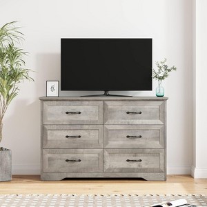 Garvee 6-Drawer Dresser, Farmhouse Modern Wooden Chest with Wide Metal Handles & Natural Texture Storage Organizer for Bedroom Living Room, Retro Gray - 1 of 4