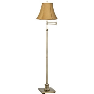 360 Lighting Traditional Swing Arm Floor Lamp Adjustable Height 70" Tall Antique Brass Coppery Gold Fabric Bell Shade Living Room Reading - 1 of 4