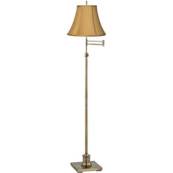 360 Lighting Traditional Swing Arm Floor Lamp Adjustable Height 70" Tall Antique Brass Coppery Gold Fabric Bell Shade Living Room Reading