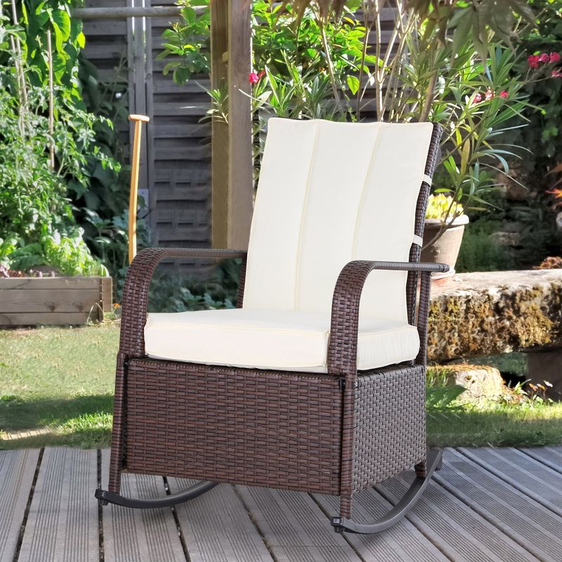 Outsunny Outdoor Rattan Wicker Rocking Chair Patio Recliner with Soft Cushion, Adjustable Footrest, Max. 135 Degree Backrest, 3 of 9