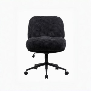 Cross-Leg Chair on Wheels: Wider Thick Seat, Swivel Ergonomic Desk/Vanity, Black - 1 of 4