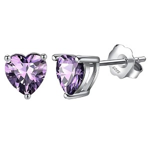 Birthstone Heart Earrings for Women by Ginger Lyne 6mm CZ Solitaire Stud Earrings Sterling Silver - 1 of 4